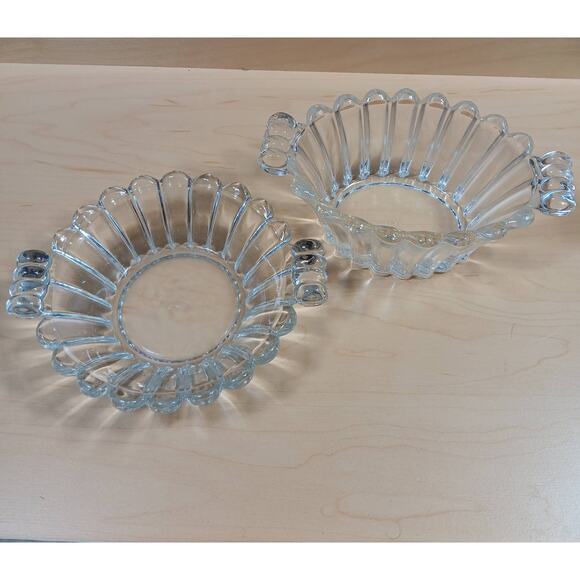 Vintage Heisey Clear Glass Mayonnaise and Pickle bowls Curled Handles - Picture 2 of 11